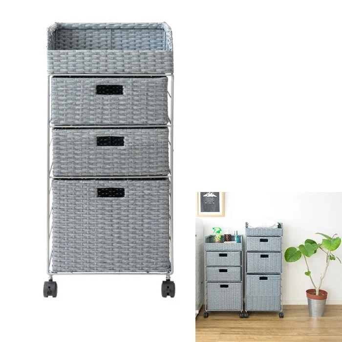 ラタン ランドリーチェスト 脱衣所 洗面所 収納 RB-358-BL ブルー