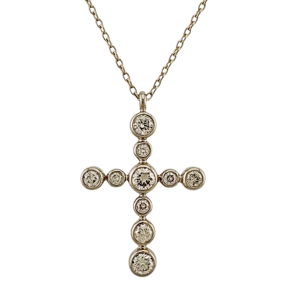 カシケイ ベゼル クロス ネックレス 18金 K18ホワイトゴールド ダイヤモンド KASHIKEY 中古 美品