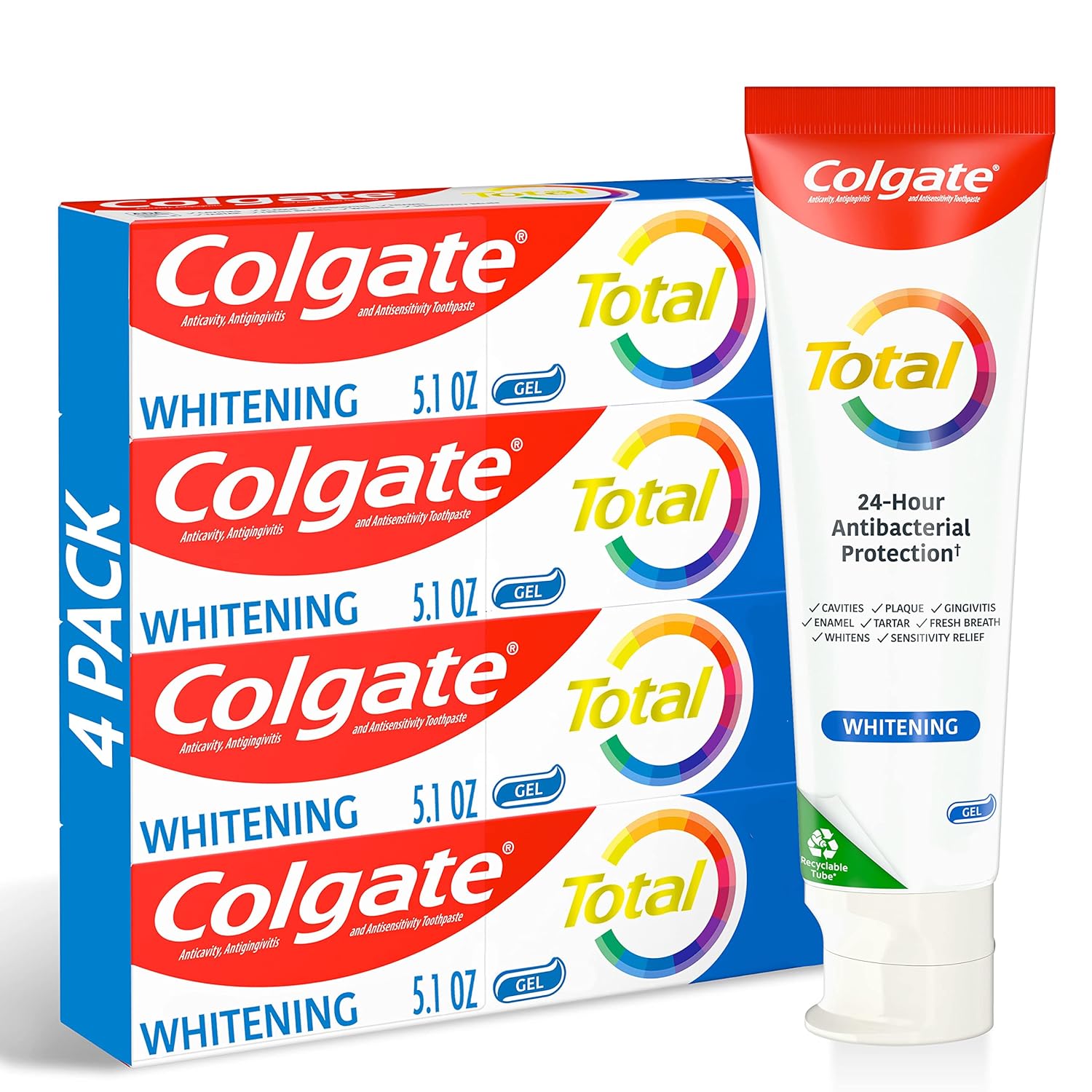 【エクスプレス便】【 お得な4本セット】Colgate Total White ning Toothpaste Gel Provides Sensitivity Relief Mint Flavor