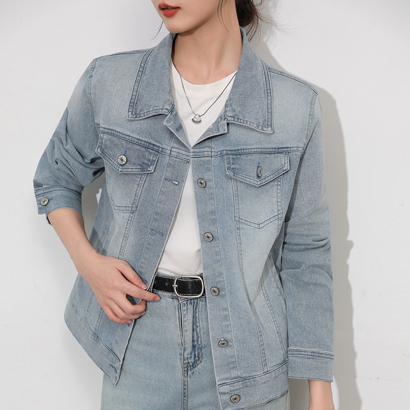 韓国 ゆったり ウォッシュ 小柄 デニム ショートジャケット 春 インスタ レトロ 上品