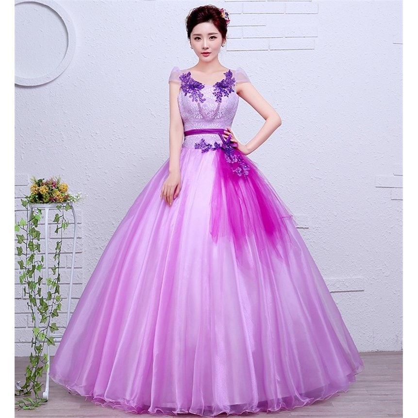 カラードレス パーティードレス 演奏会用ロングドレス ウェディングドレス 結婚式 花嫁 安い ２次会 パープル