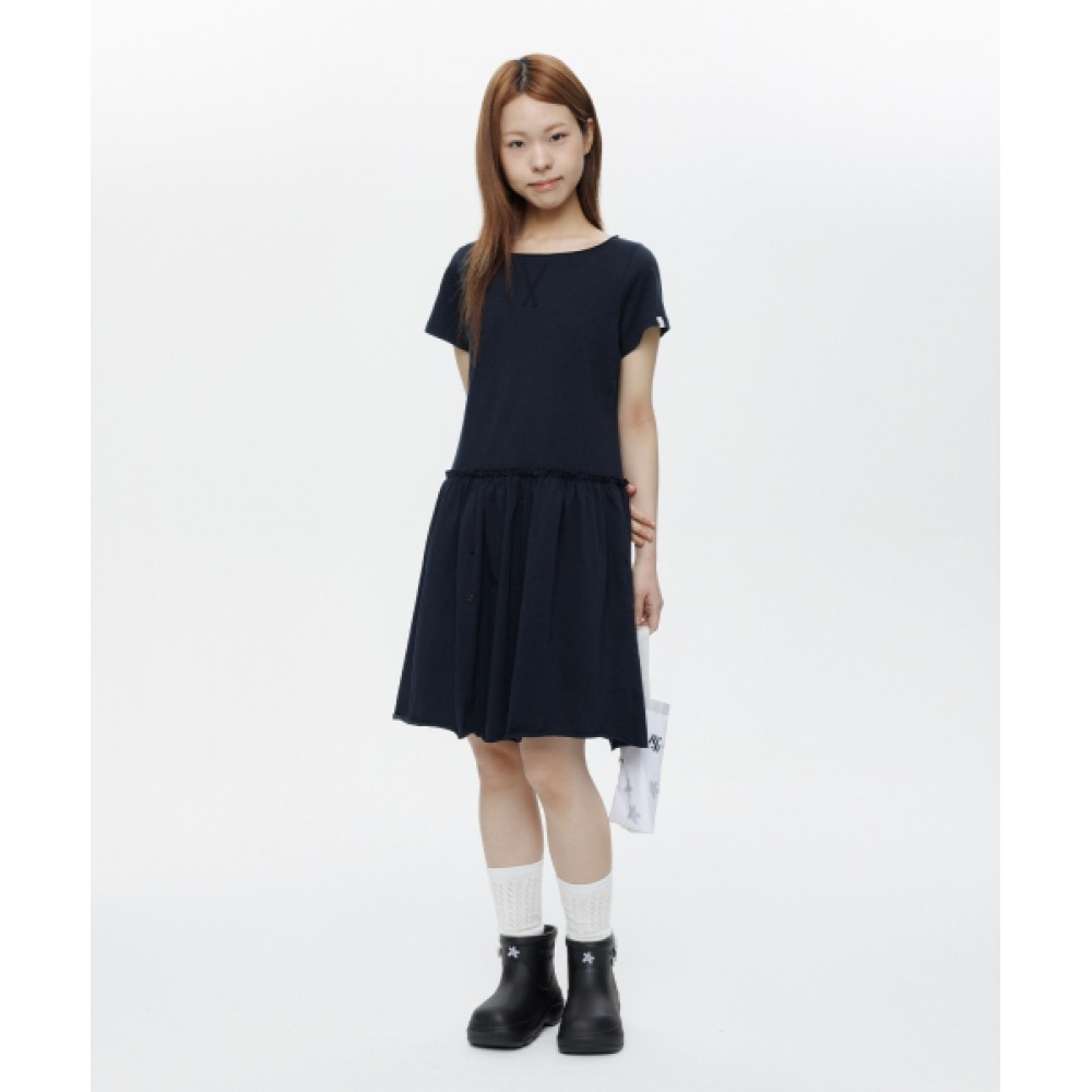 OHESHIO ジャージーフリルドレスネイビー