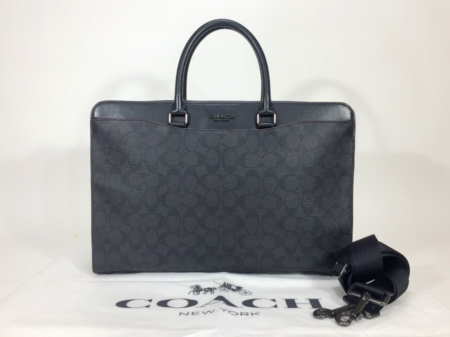 ビジネスバッグ 2way ショルダー シグネチャー レザー ブラック 【中古品】