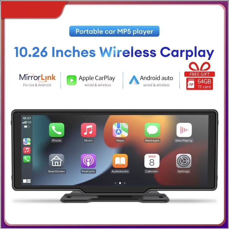 10.26インチ Carplay MP5 プレーヤー ポータブル BT タッチスクリーン ワイヤレス Carplay Android Auto カーラジオ Apple または Android ビデオス
