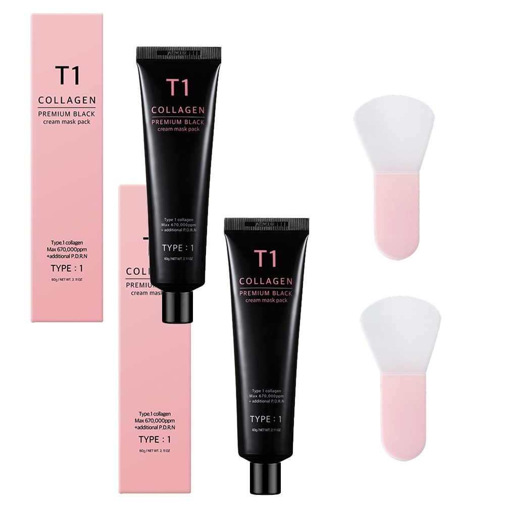 (2個セット)T1コラーゲンパック プレミアムブラック 60g ミニスパチュラ付き　正規品 日本代理店公認販売店 2025 リニューアル