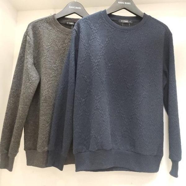 HC15 秋 メンズ ビッグサイズ ケーブル編み エンボス ラウンド 長袖 スウェットシャツ (S41031635)