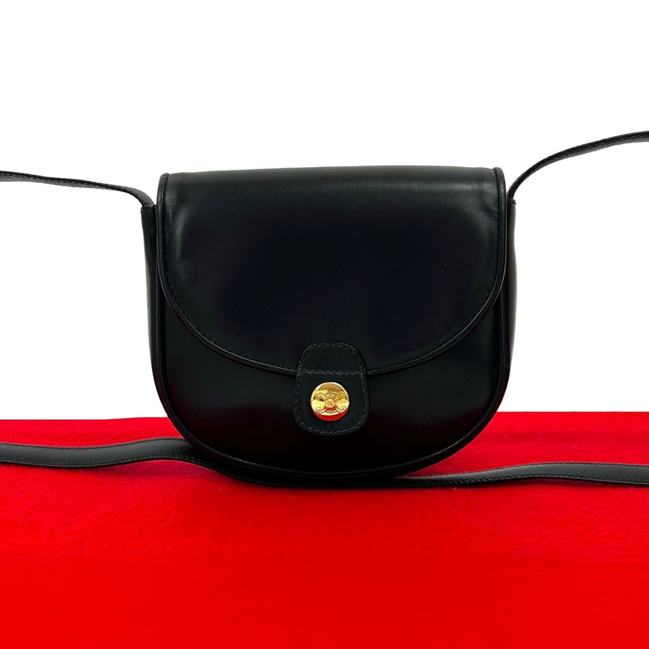 ヴィンテージ トリオンフ ロゴ 金具ショルダーバッグ レザー ブラック 76514