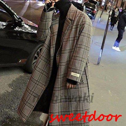 ロングコート メンズ チェスターコート ウールコート チェック柄 ゆったり カジュアル 紳士服 おしゃれ 大きいサイズ ベルト付き トレンチコート 秋冬