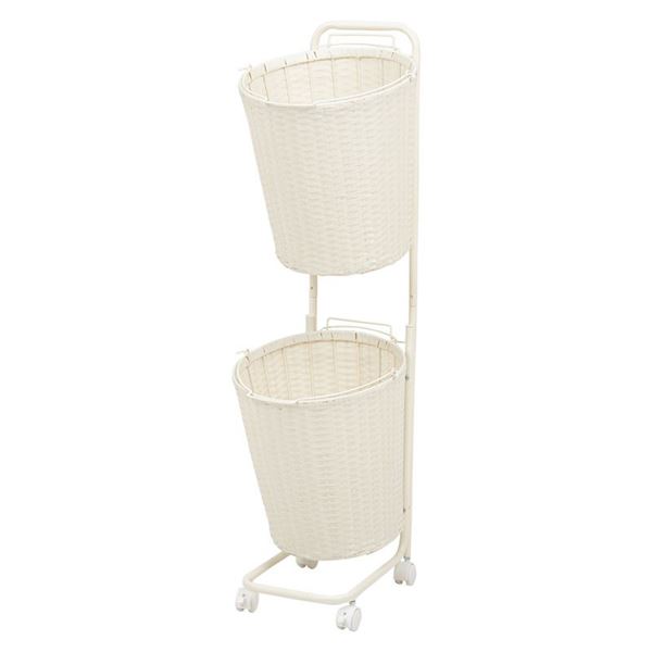 ランドリーラック 約幅35cm 2段 ホワイト 着脱式洗濯かご キャスター付き スチール 引き出し 組立品 ランドリー収納 脱衣所 7,175円