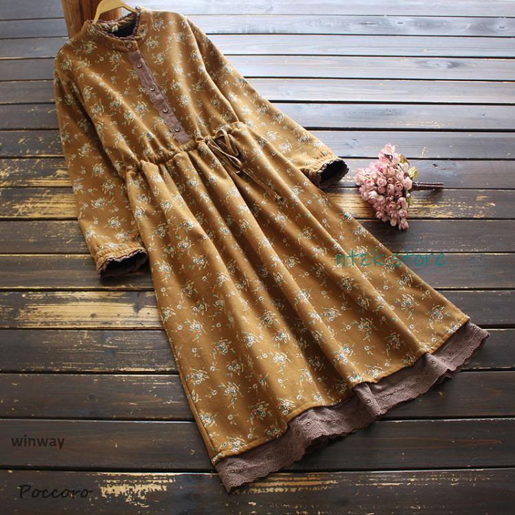 ワンピース レディース 40代 50代 きれいめ 秋 冬 秋冬 花柄 スタンドカラ― 長袖 ロング丈 マキシ丈 Aライン