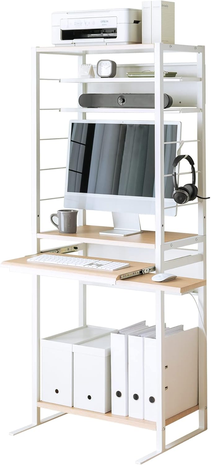 サンワダイレクト パソコンデスク 机 PCデスク 幅62cm コンパクト キーボードスライダー マウステーブル 棚付き 100-DESKH069M