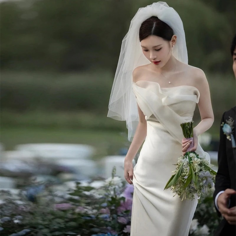 シンプル ウエディングドレス白 結婚式ワンピース ウエディングドレス ドレス 花嫁ロングドレス結婚式ドレスウェディングドレス パーティードレス2025新品