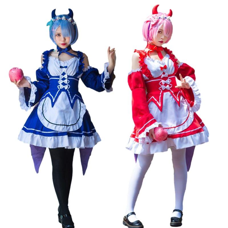【人気SALE】ピンクウィッグ ブルーウィッグ SXXL サイズ 衣装＋ウィッグ セット コスプレ衣装 レム ラム リゼロ 風 Re:ゼロから始める異世界生活 ウィッグ付