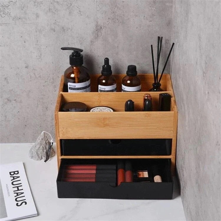 【キャンペーン価格 2個セット】スタイル 収納ボックス 竹 スキンケア用品 化粧品 引き出し 卓上 仕切り付き ジュエリー アロマテラピー ヘッドストリング 小物57