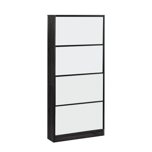 【国内発送】728【新品】　ブラック 薄型 4段 シューズラック スリム シューズボックス 靴箱 下駄箱 ミラー 全身鏡 姿見 スリム くつ箱 靴入れ 収納ラック エントランス 靴収納 靴収納棚 おし