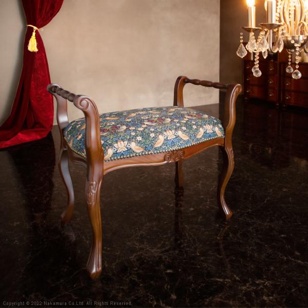 スツール 肘つき ひじ付き アーム付き 椅子 腰掛け 猫脚 ヨーロピアン おしゃれ 装飾 チェア ウィリアムモリス William Morris デザイン 柄 天然木製 完成品 36,124円