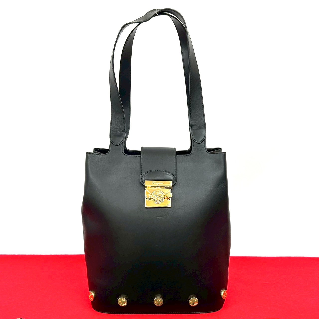 ヴィンテージ パンプス金具 ヒールモチーフショルダーバッグ レザー ブラック 29557