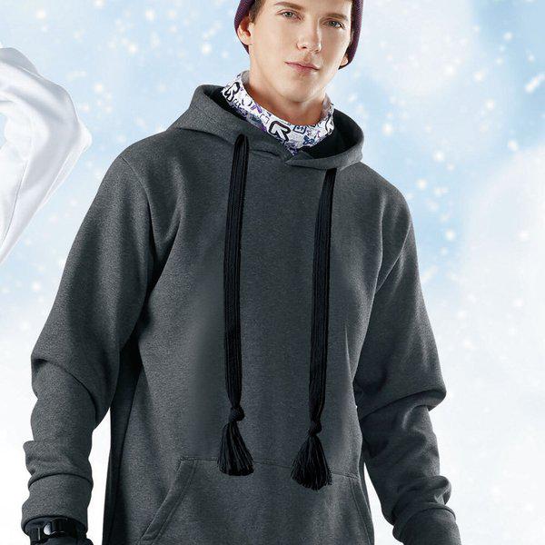 スノーボードウェア 共用 裏起毛 ボンディング ルーズフィット ロング フード付き Tシャツ トールTシャツ グレー FZ815-6