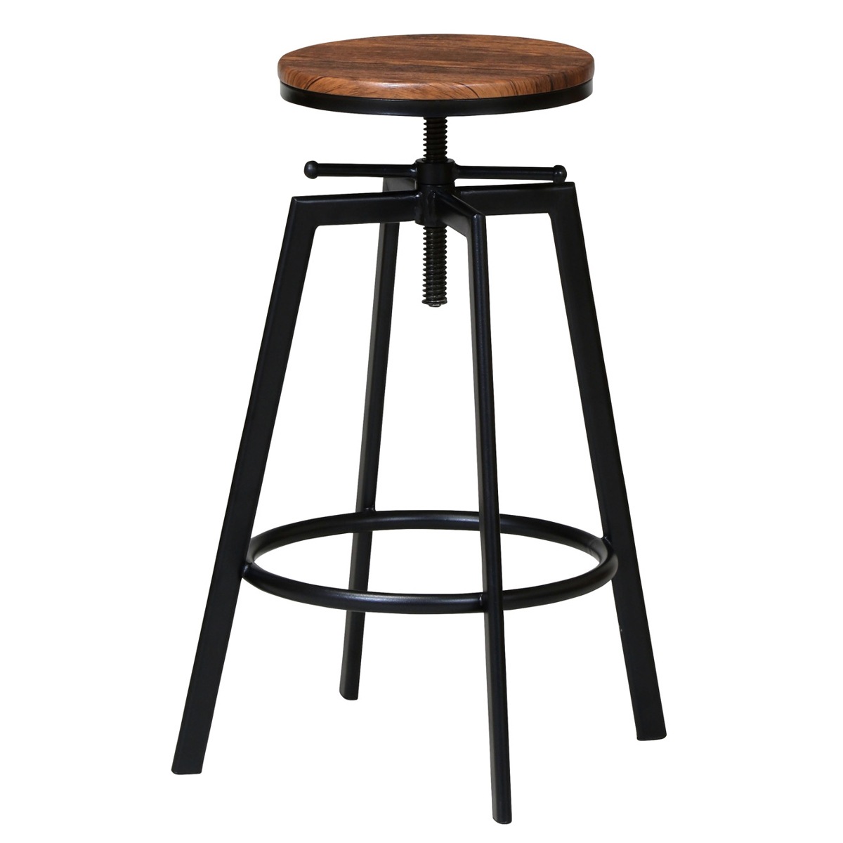 ハイスツール スチールフレーム 座面高調節機能 カウンターチェア ハイチェア バーチェア ハイタイプ キッチン チェア 椅子 ミニテーブル 丸 ラウンド ヴィンテージ風 木目調 スチール脚