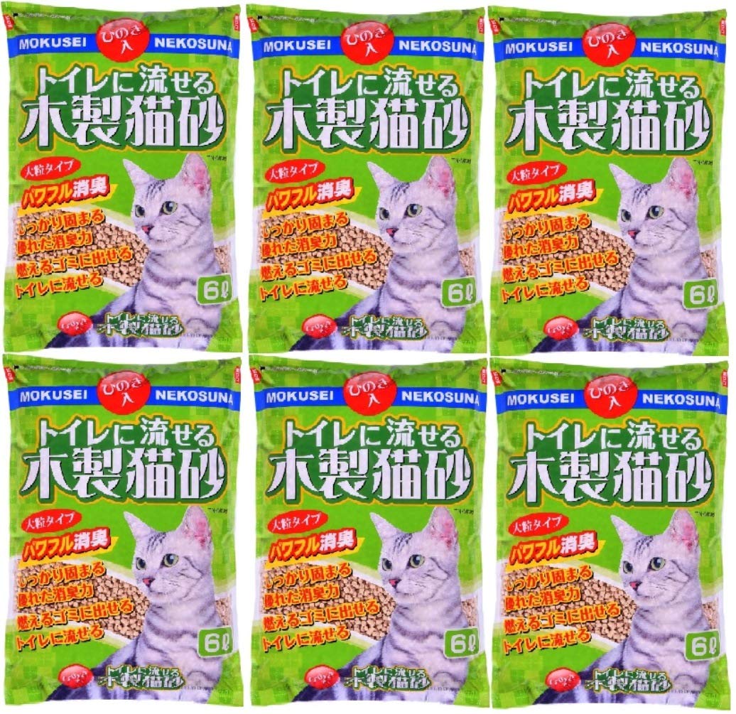 常陸化工 トイレに流せる木製猫砂 6L×6個 (ケース販売)
