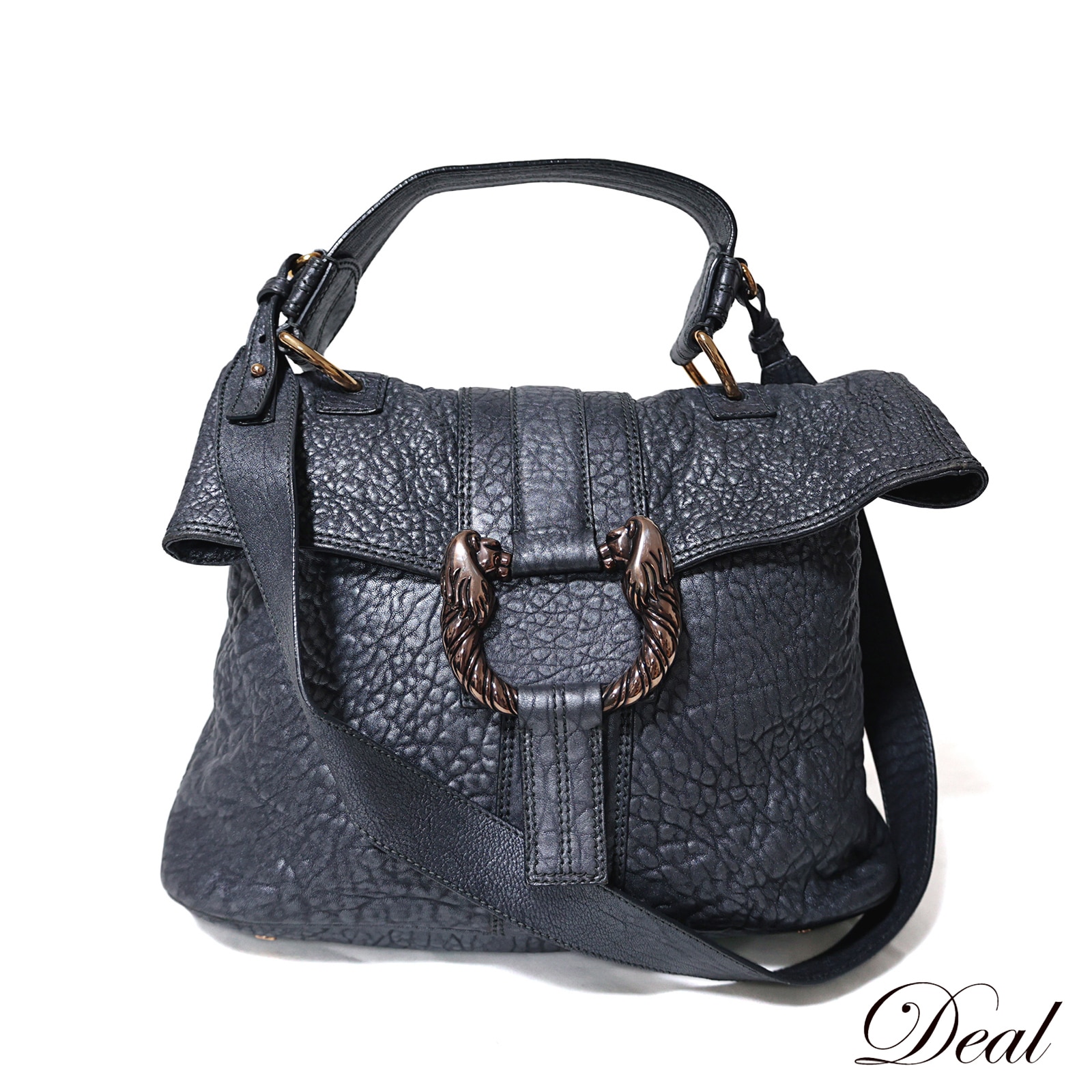 ブルガリ レオーニ メタリック ダークグレー 2way ハンドバッグ グレー レディース ショルダーバッグ