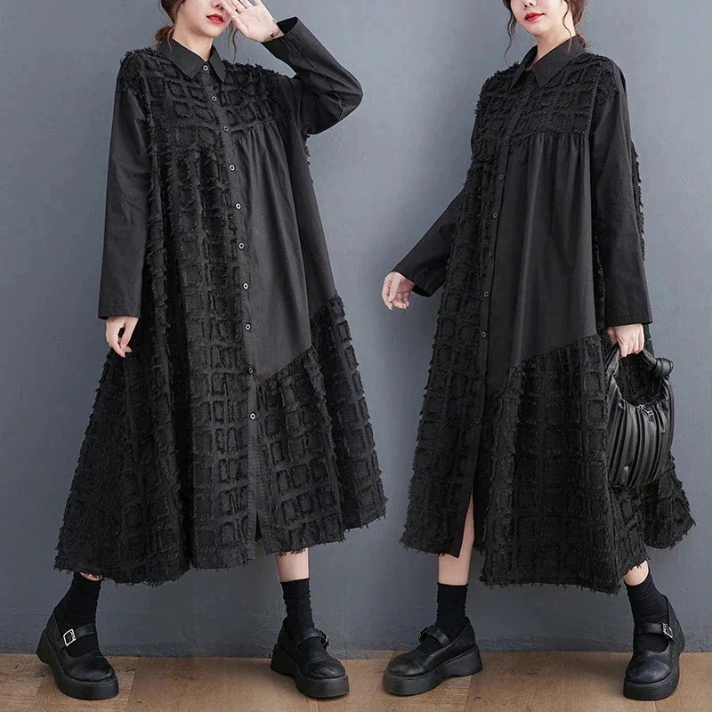 春夏 シャツワンピース ゆったり 着痩せ ロングワンピース 長袖ワンピース レディース30%制限