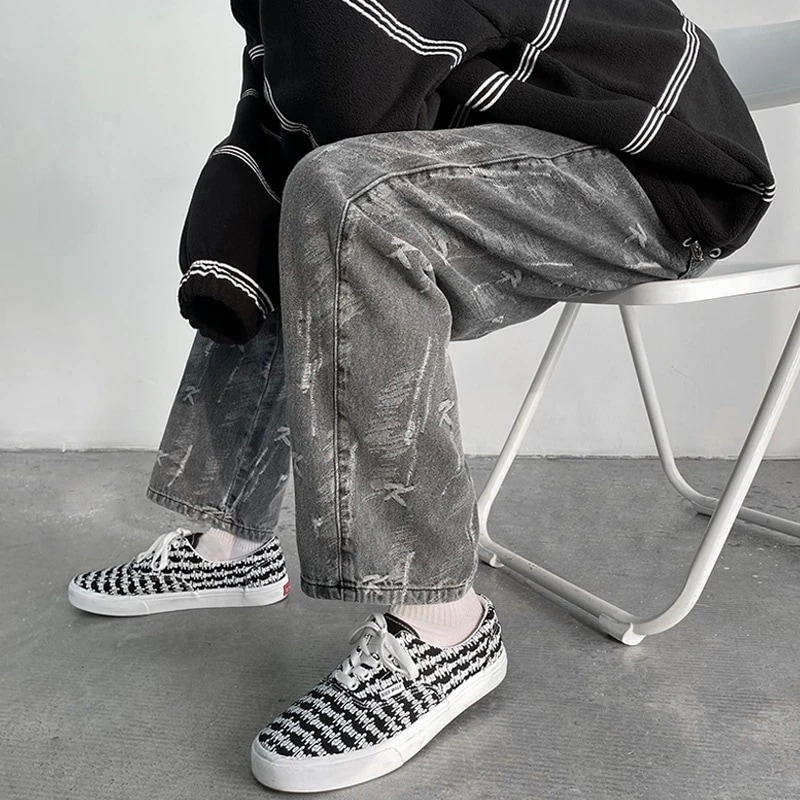 スラックスパンツ 日韓提花ジャカード復古ワイドパンツ ジーンズ百掛けパンク風ハイウエスト ドレープ感 ストレート