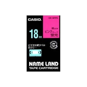 （まとめ）カシオ CASIO 蛍光テープ XR-18FPK 桃に黒文字 18mm(×3セット)
