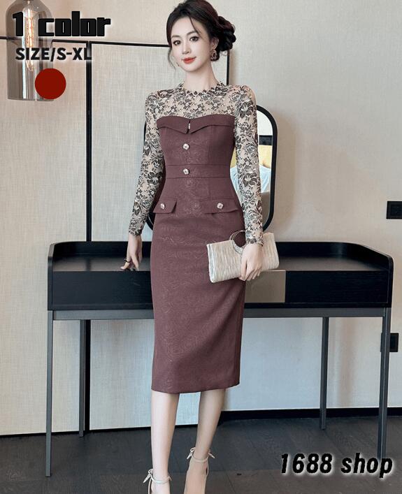 超人気 2025 タイトワンピース 姫系ワンピース　シンプル　ワンピース インポート ひざ丈 ミドル丈 エレガント　韓国ファッション シンプル Vネック パーティドレス 長袖　お嬢様 セクシー ミニワ