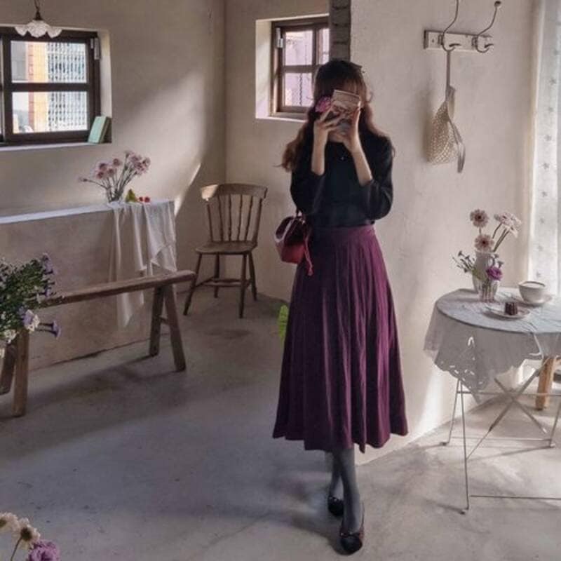 [リリン]MADE LIN デルナ シュガープリーツ シルエットが美しい コーディネートしやすいスカート
