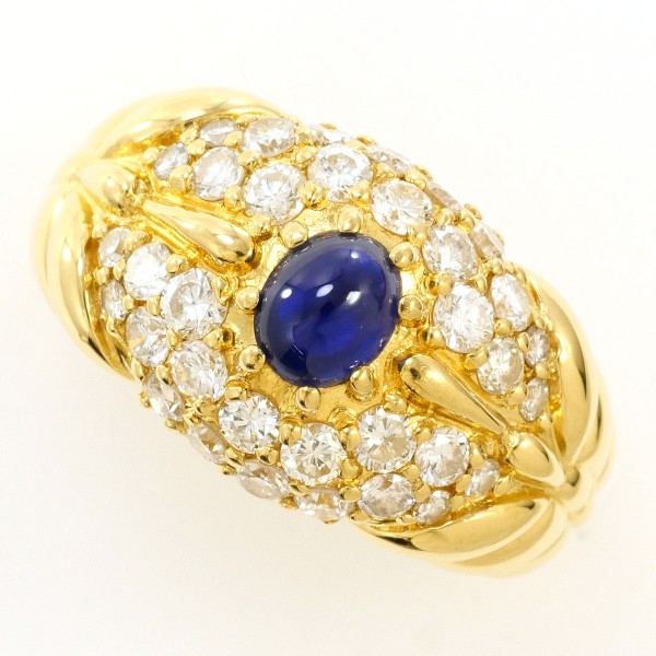 K18 18金 YG リング 10号 スターサファイア 0.63 ダイヤ カード鑑別書 中古