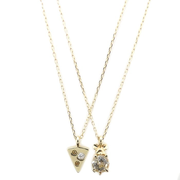 ネズミ＆チーズ ネックレス 2本セット キュービックジルコニア ダイヤモンド0.01ct K10YG/295586【中古】