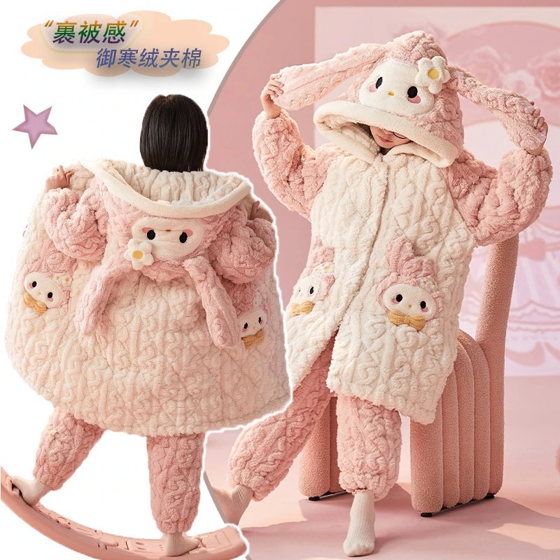通学 女の子珊瑚絨毯パジャマ冬の3層綿挟みと絨毯厚手の女の子スリーパーは部屋着セットを外着することができる 保育園 小学部 5,811円