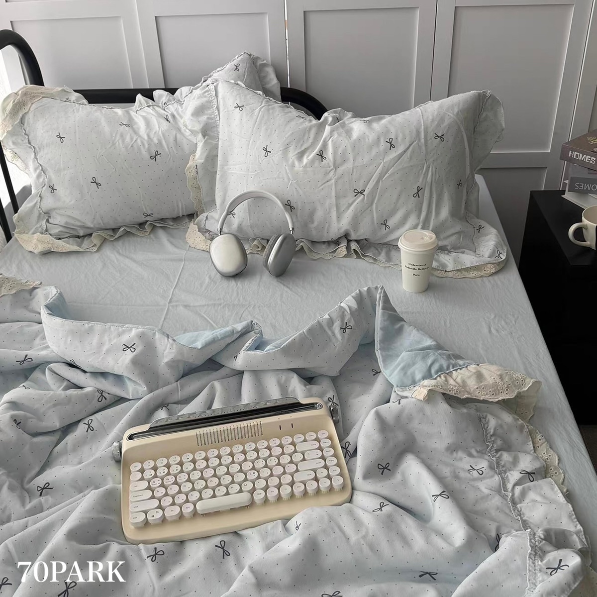 夏掛け布団 リボン柄 レース ウォッシュドコットン 布団カバーセット 全2サイズ ベッドカバー ベッドリネン おしゃれ 韓国インテリア 韓国雑貨 韓国っぽ インテリア雑貨 70PARK