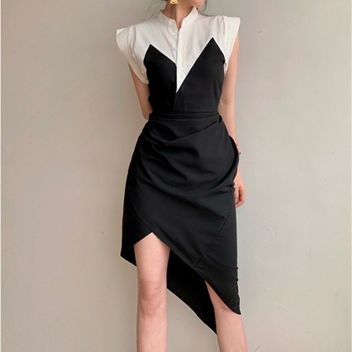 ワンピース バンドスリーブ ミニ丈 ショート丈 膝丈 膝上 袖あり ハイネック タイト アシンメトリー かわいい 大人可愛い きれいめ シンプル 大人 上品 おしゃれ かっこいい 大人女子 こなれ感