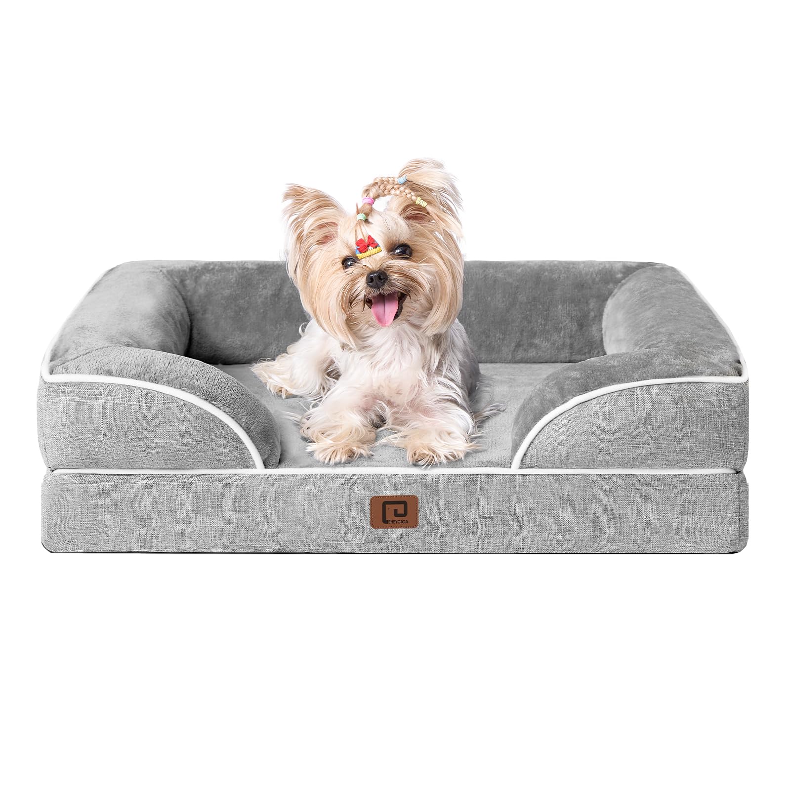 EHEYCIGA 犬 ベッド 冬 ペットベッド 防水 猫 ベッド 洗える 犬用 クッション 高反発 取り外せるカバー 滑り止め オールシーズン 小型犬 中型犬(61x45x15cm，グレー)