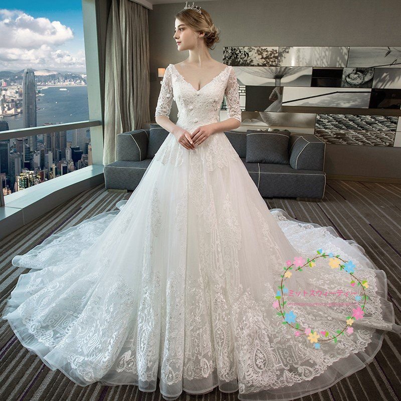 ウェディングドレス マタニティドレス エンパイア マタニティ 白 安い 五分袖 結婚式 花嫁 ロング 16,783円