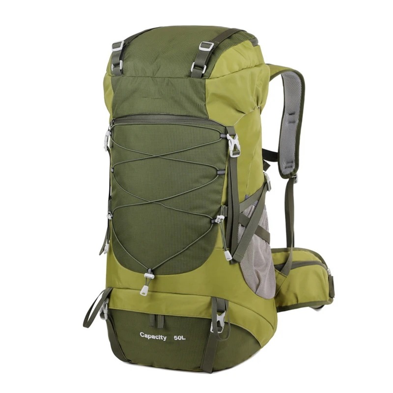 Westtune-多機能登山バッグレインカバー付きハイキングバックパック旅行トレッキングキャンプ50l用の屋外リュックサック Army Green