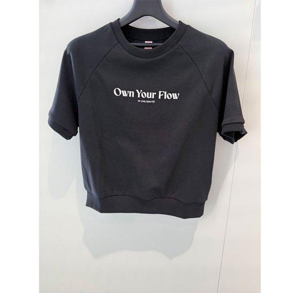 W ホワイトメッシュ チュリ ルーズフィット クロップド半袖スウェットシャツ QR122ORS31 BLK