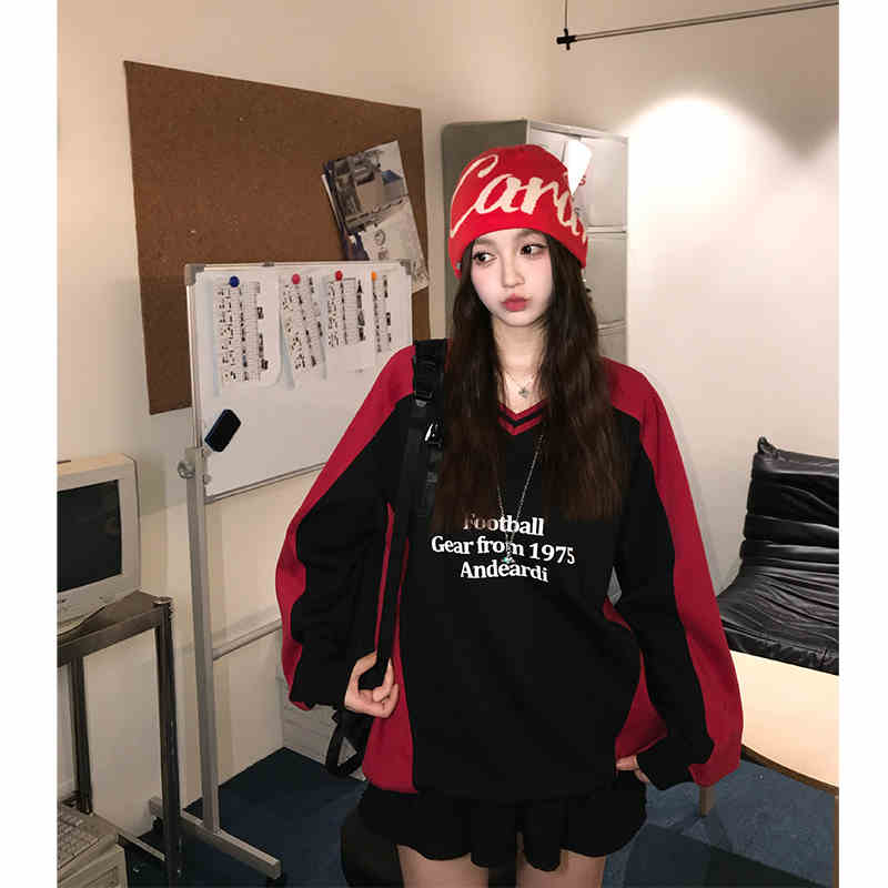 【急速出荷!】25 トップスバイカラー長袖Tシャツかわいい2トーンK-PPレディース韓国風衣装ルーズゆったりカジュアルおしゃれサイズ袖シルエットファッション系サイドシャツフットスポーツT
