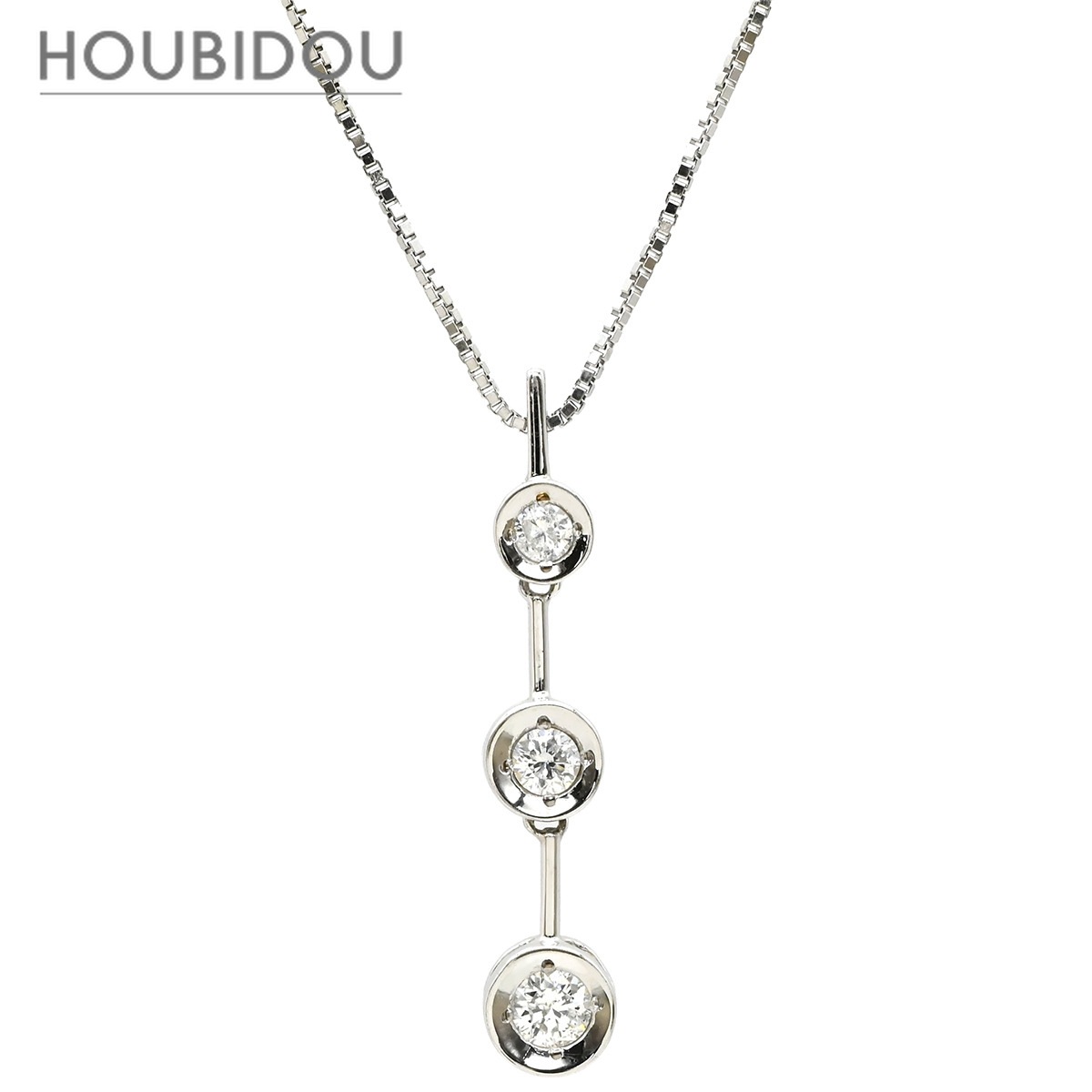 ネックレス ダイヤモンド 0.30ct ペンダント ホワイトゴールド 3連 ドロップ 585 14K WG ブリリアントカット 3石 3粒 ベネチアンチェーン 【中古】