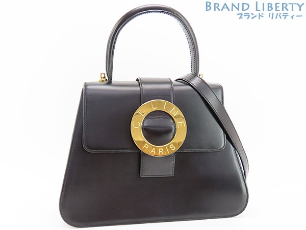 レア美品セリーヌヴィンテージサークルロゴ金具2WAYトップハンドルバッグハンドバッグショルダーバッグブラック