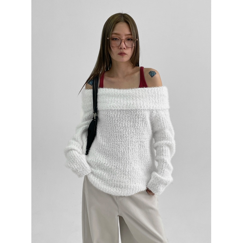 ブラックアップボブリングブックルオフショルダーニット 5,278円