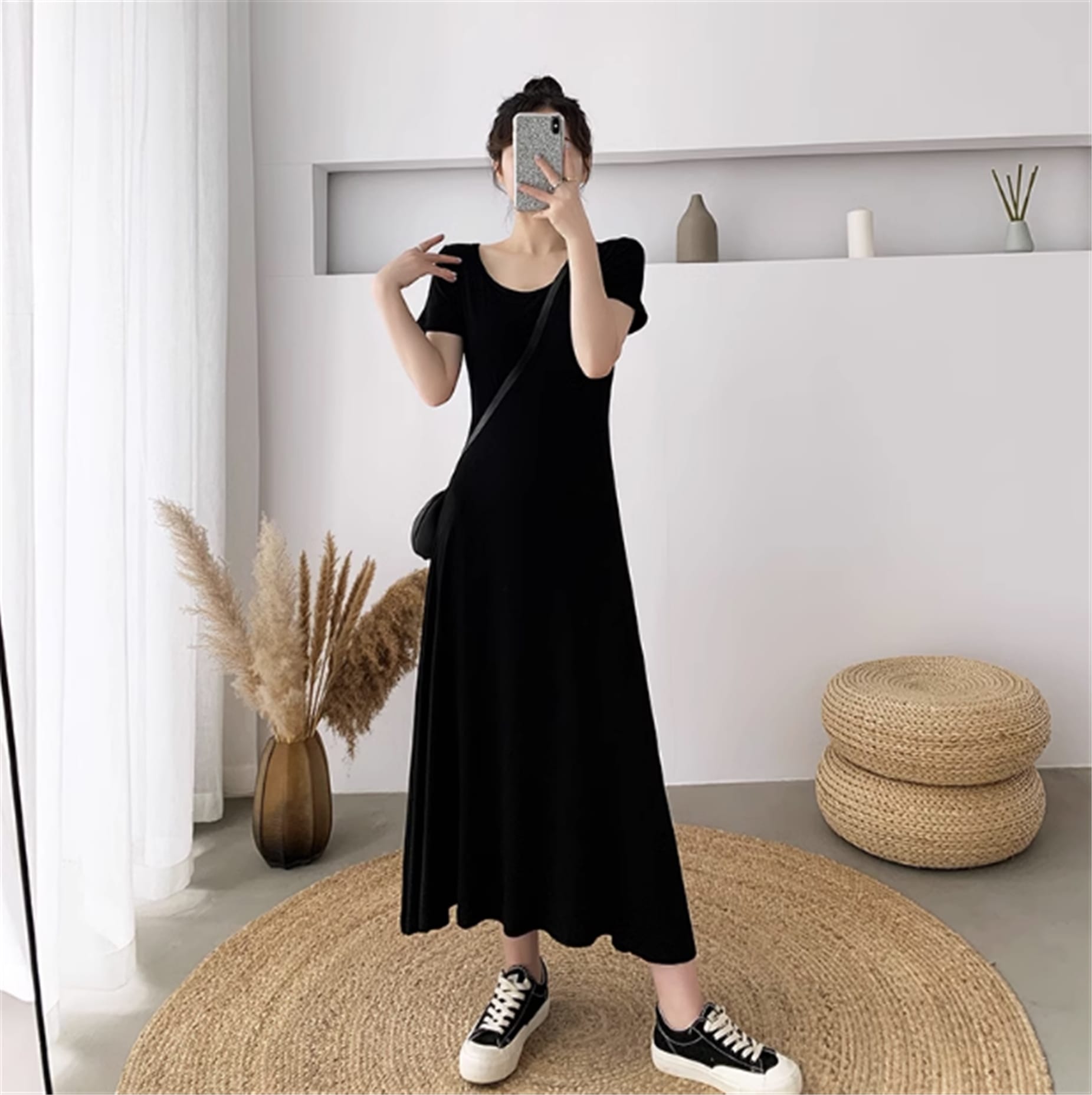 ワンピース フレアワンピース Aライン ミモレ丈 半袖 ラウンドネック シンプル 無地 大人可愛い ラフ カジュアル 大人女子 ゆる ゆったり 夏 10代 20代 30代 40代 レディース ママ