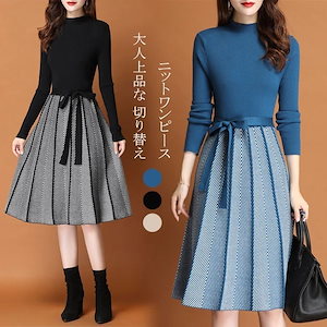 ニットワンピース 女性 タートルネック 怠惰風 2025 新作 韓国 セータードレス
