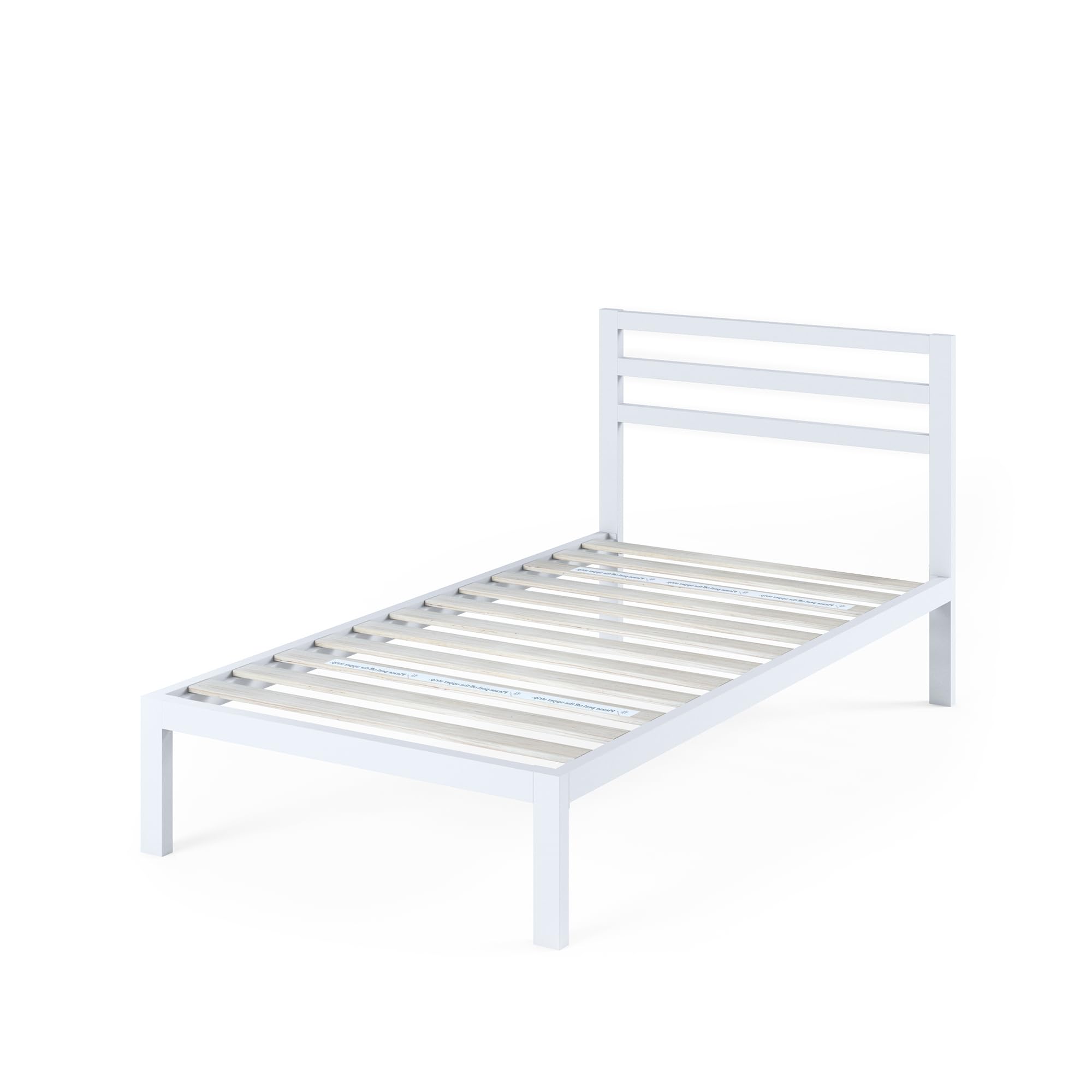 ZINUS メタル ベッドフレーム シングル Mia Metal Platform 1500H ホワイト メタル 木製 すのこ 静音 ベッド下収納 耐久性 通気性 頑丈 スチール ベッド 組み立て