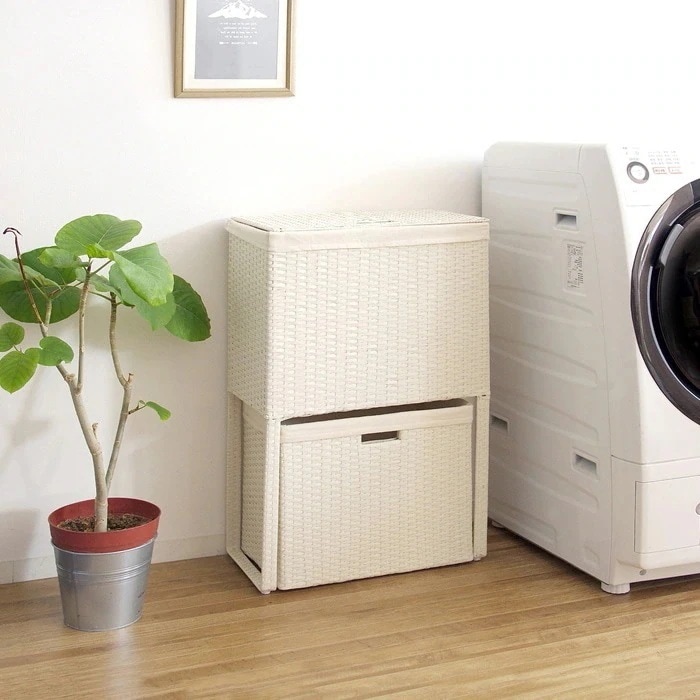 ランドリーボックス 脱衣所 洗面所 収納 分別 2段 RB-500-IV アイボリー