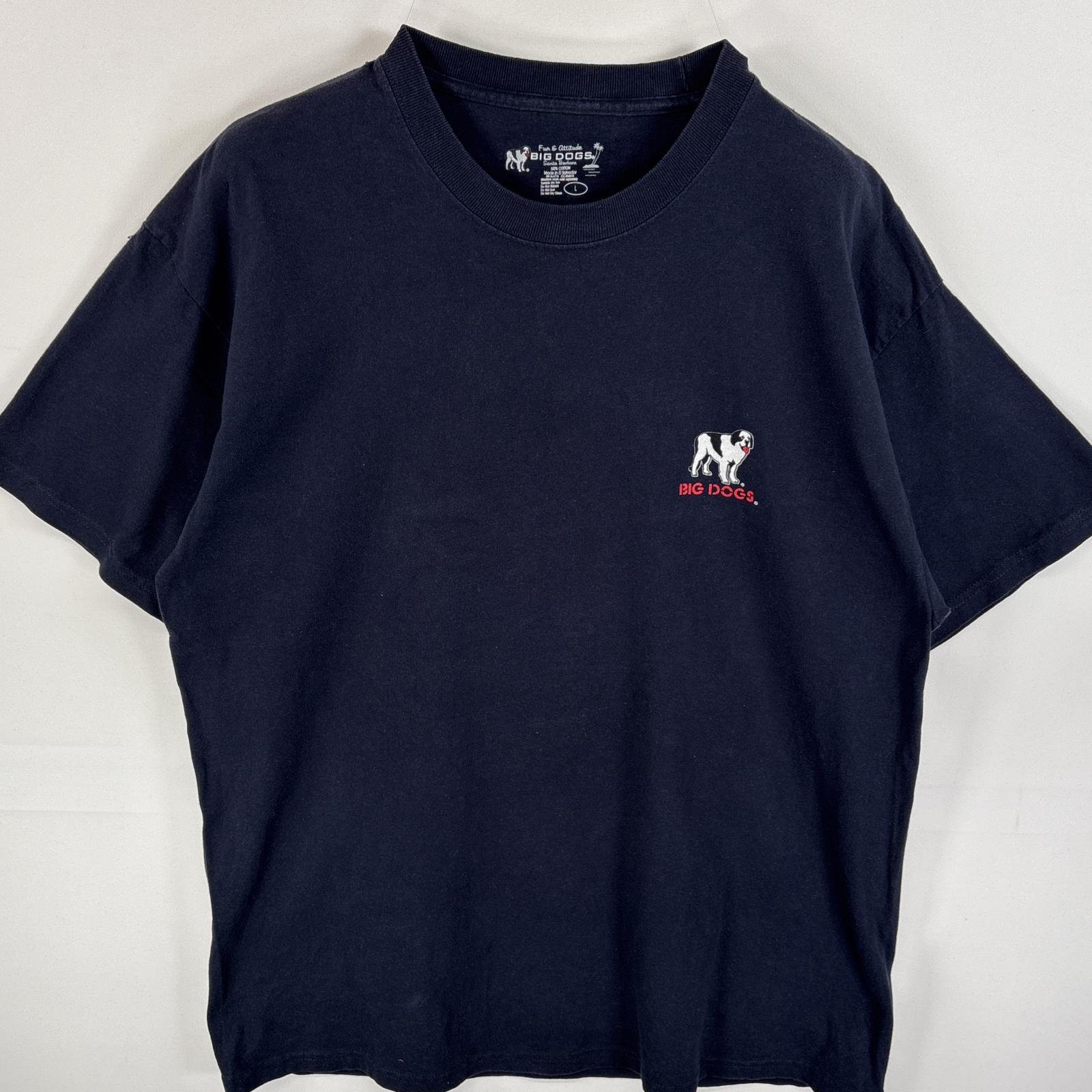 古着 ビックドッグ BIG DOGS 半袖Tシャツ 両面 ラバープリント アニマル柄 コピーライト L ネイビー メンズ