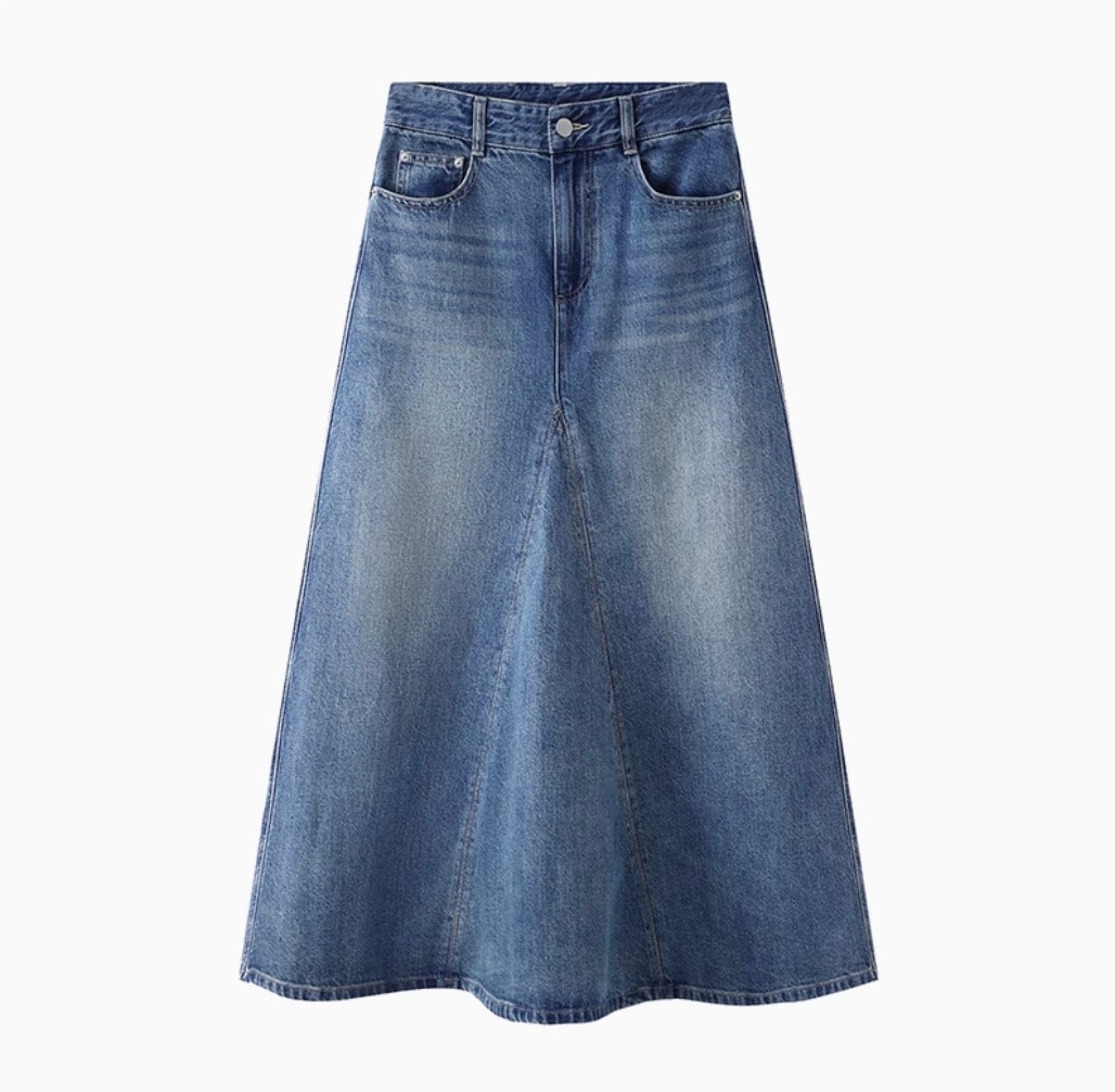 レディース スカート デート ロングスカート デニムスカート ワンピドレス ロング ロング丈 襟なし セミフレア Aライン 伸縮性 かわいい 大人可愛い きれいめ シンプル カジュアル 上品