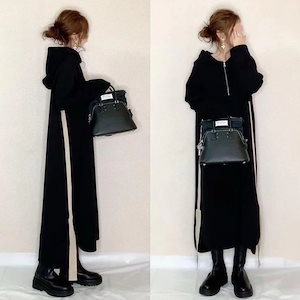 ワンピース ロング丈 長袖 A ライン フード付き 無地 レディース パーカー風 着心地良い